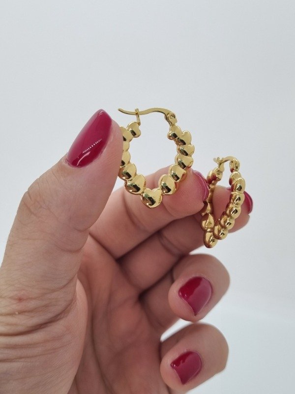 Producto - Aros acero dorado argollita inflada en punta 13BO corazon