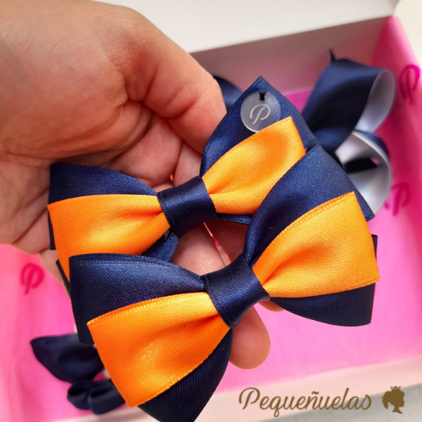 Moños Victoria azul marino y naranja