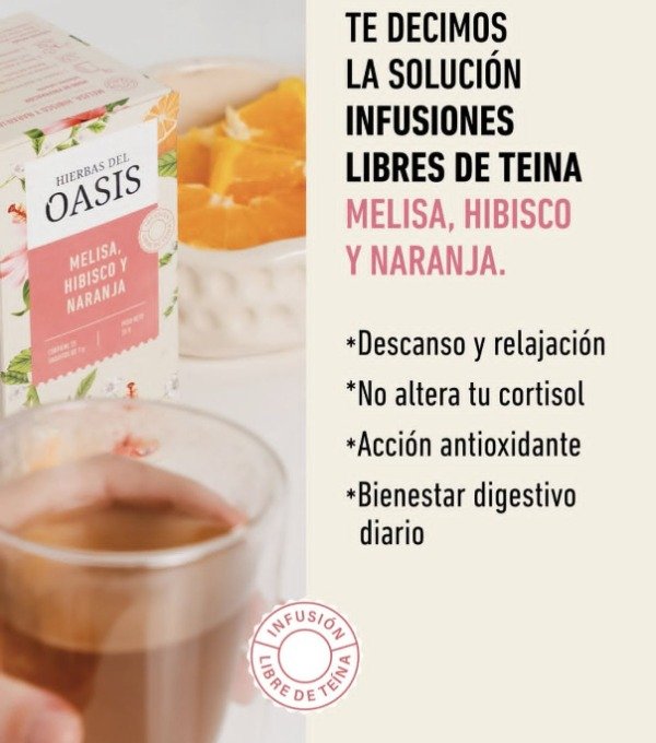 Producto - Infusion Melisa, Hibisco y Naranja libre de Teína