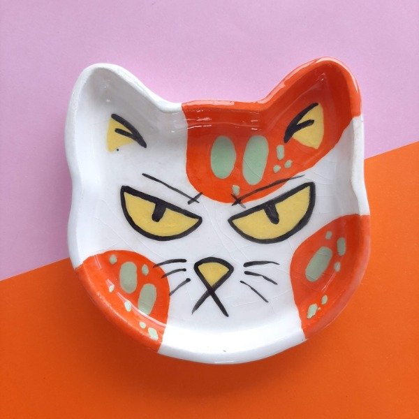 Producto - Plato Gatito chico #1 Naranja y blanco