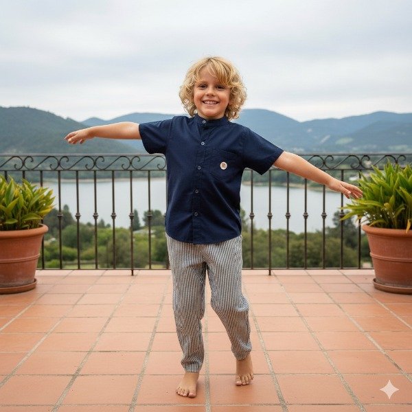 Producto - Pantalón lino rayado azul 65 04 34