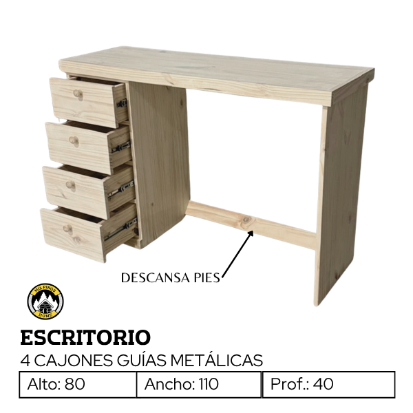 Producto - ESCRITORIO 4 CAJONES GUÍAS METÁLICAS