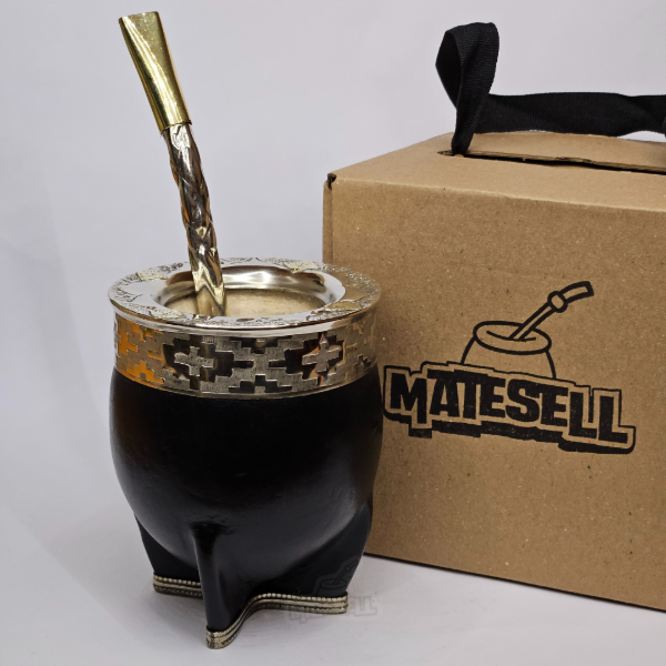 Producto - MATE IMPERIAL DE CALABAZA FORRADO EN CUERO - Alpaca y Bronce