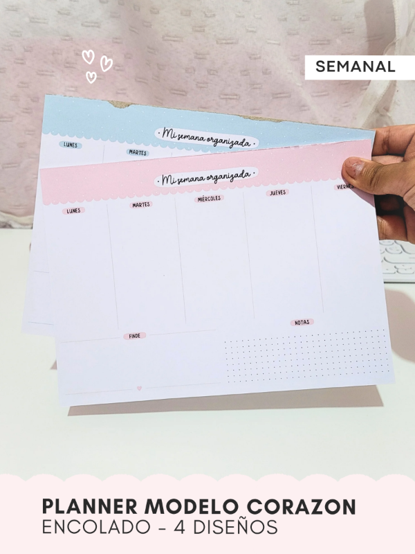 Producto - PLANNER SEMANAL MODELO CORAZON -  encolado