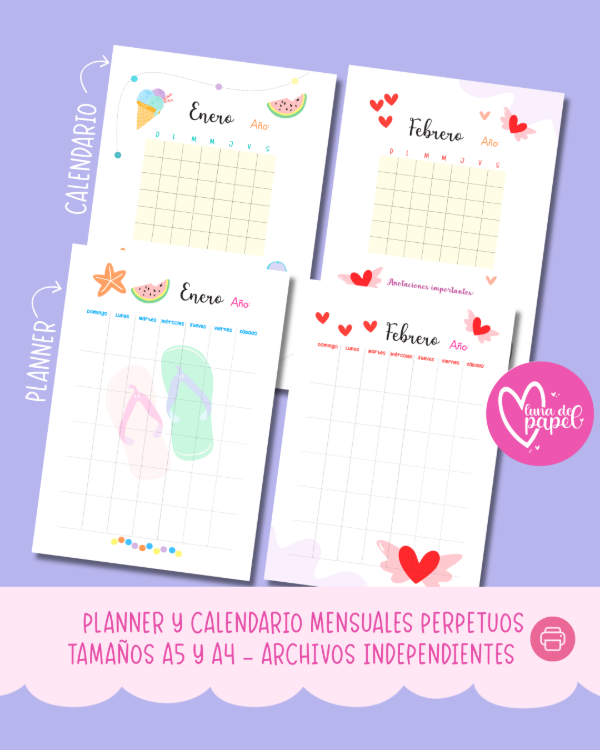Producto - CALENDARIO Y PLANNER MENSUAL PERPETUO Archivo digital