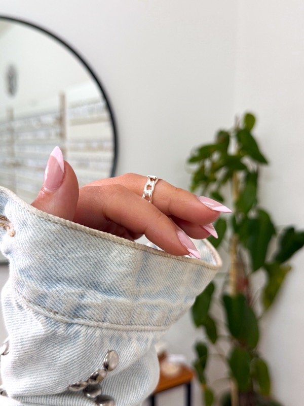Producto - Anillo acero blanco cadena rectángulo arriba - 1