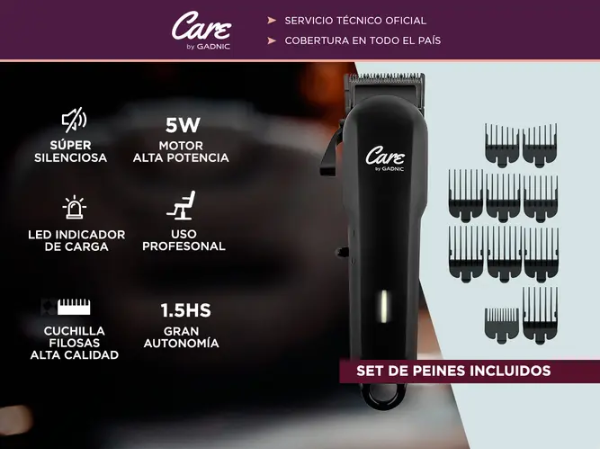 Producto - Cortadora de pelo inalambrica c/accesorios -10 peines -5W -bat. recargable