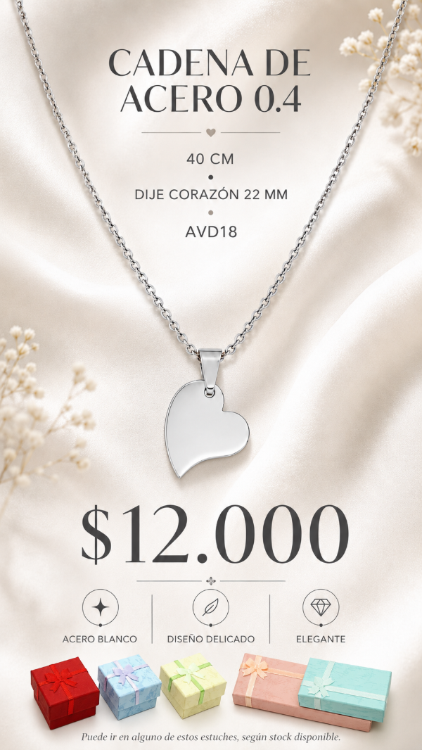 Producto - Collar de Acero con Dije Corazón - 1