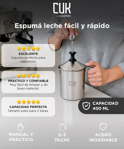 Producto - Jarra espumadora de leche -manual -acero inoxidable -400ml -Cuk By Gadnic Miliki - 1