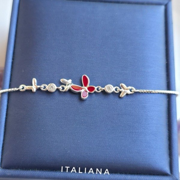 Producto - Pulsera italiana mariposa esmaltada rojo