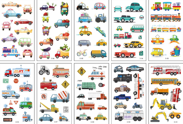 Producto - Tattoo vehículo construccion autitos transporte x 10 unid