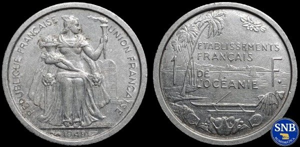 Producto - Oceanía Francesa - 1 Franco (1949) KM #2 [VF] - Establecimientos Franceses