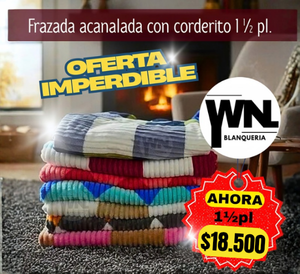 Producto - FRAZADA ACANALADA CON CORDERITO 1Y1/2 PL.