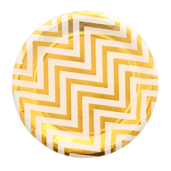 Producto - Platos con stamping x10un color blanco chevron dorado