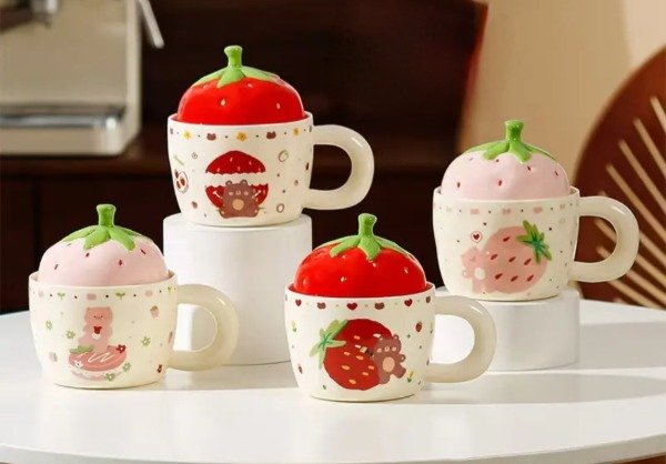 Producto - Taza con tapa frutilla y oso