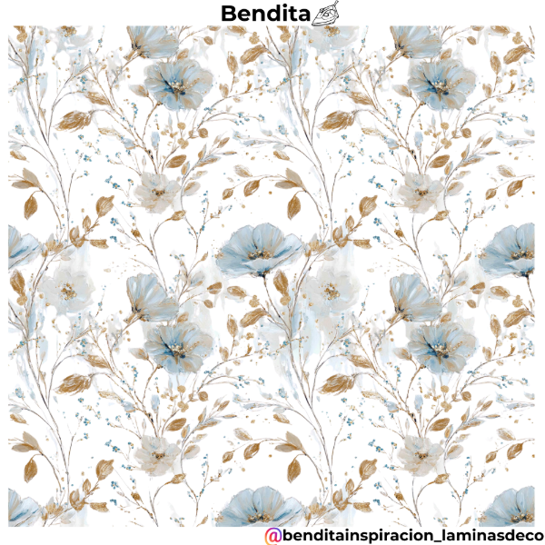 Producto - Bendita Plancha 396 Fondo transparente con flores en tonos azul y beige