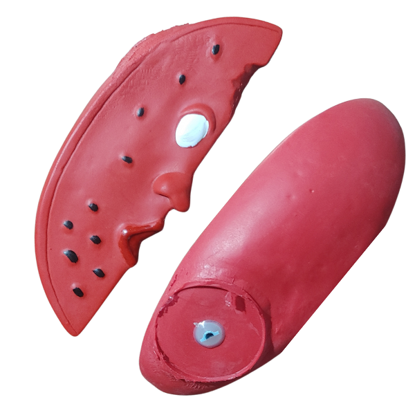 Producto - Juguete de Goma con Chifle para Perros - Sandía con Cara y Sonido. - 3