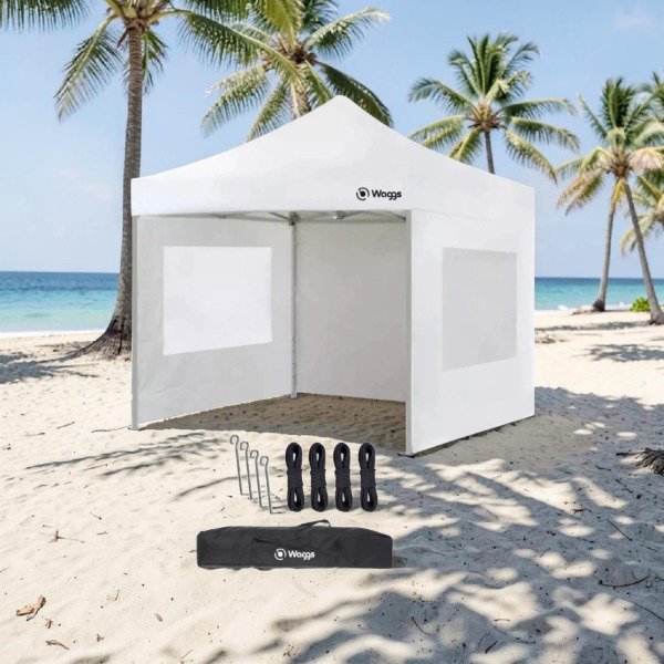 Producto - GAZEBO PLEGABLE WAGGS 3X3MTS IMPERMEABLE CON PAREDES Y BOLSO BLANCO
