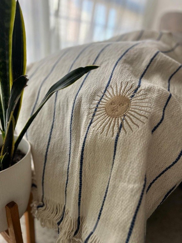 Producto - Manta tejida de algodón rayas azules
