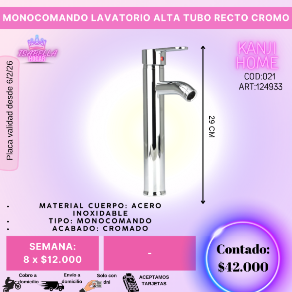 Producto - MONOCOMANDO LAVATORIO ALTA TUBO RECTO CROMO