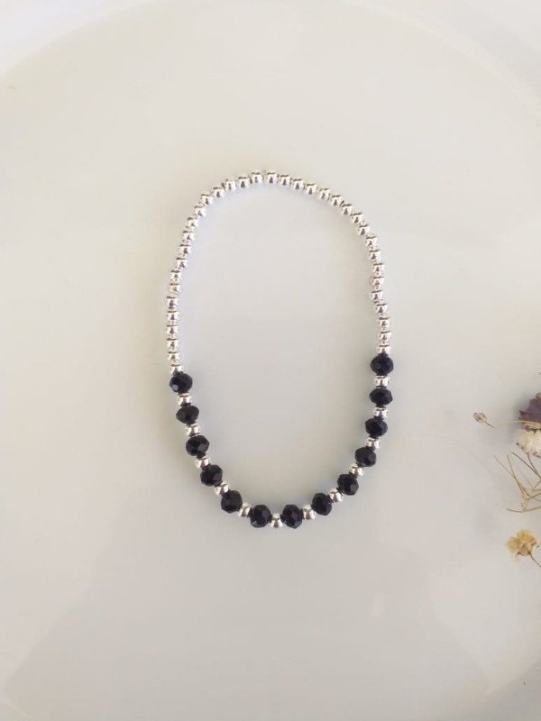 Producto - ABP0100 Pulsera Elastizada Microbolitas cristal negro