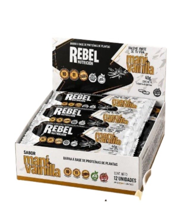 Producto - 1 caja de 12 barritas proteicas REBEL Vainilla