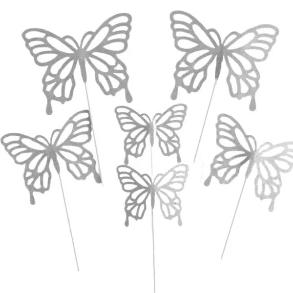 Producto - Topper mariposas con brillo x10 color plateado