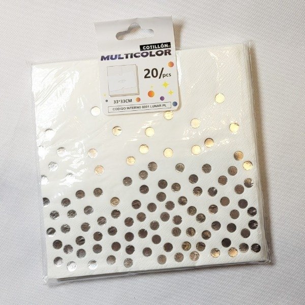 Producto - Servilletas LUNARES METALIZADOS color blanco con lunares plata x20un