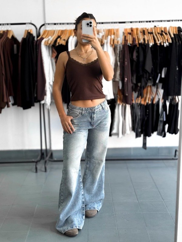 Producto - Jean Wide Leg semi oxford Ambar tiro medio oxido
