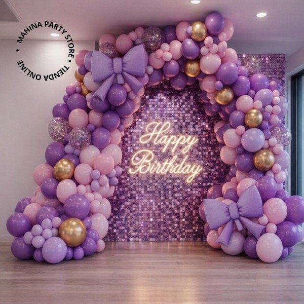 Producto - Set de globos lilas / rosas / dorados 122 piezas