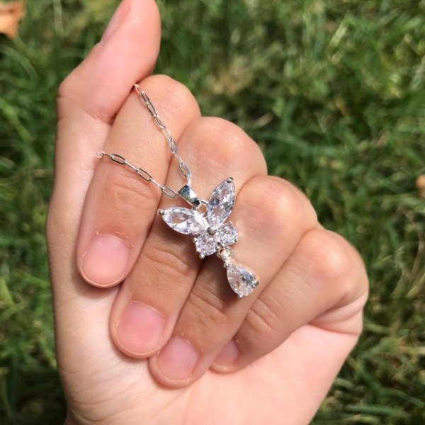 Producto - Conjunto cadena + dije mariposa cubic colgante