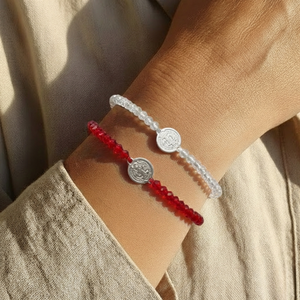 Producto - PUL #FP - Pulsera cristal de roca bicono y san benito (DÓLAR)