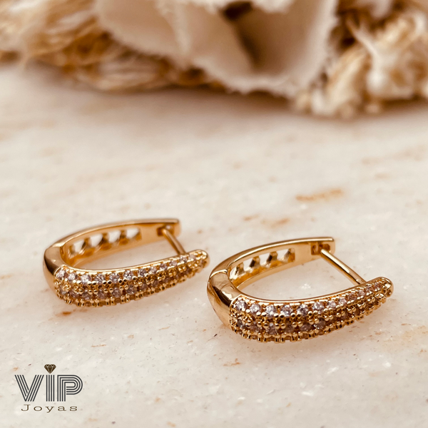 Producto - Aros Argollas Morris Cubis Blancos Baño Oro 18K