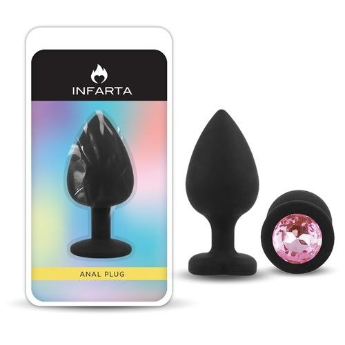 Producto - PLUG ANAL GEMMO SILICONA MEDIUM BLACK DIAMANTE ROSA 8 CM X 3.5 CM INFARTA