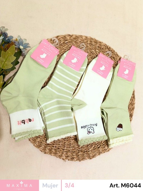Producto - Art. M6044 - MAXIMA - Docena Media larga 3/4 Algodon de Mujer con Diseños Varios