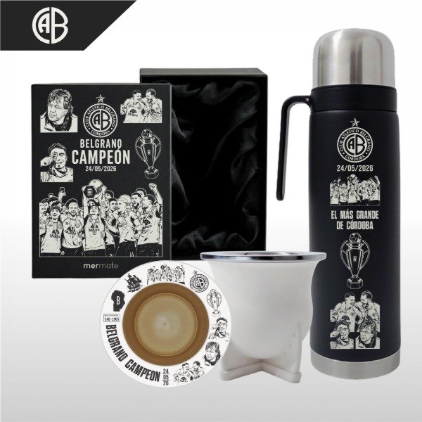 Producto - SET DE MATE + BOX PERSONALIZADO + TERMO MEDIA MANIJA BELGRANO CAMPEÓN V2 - 1