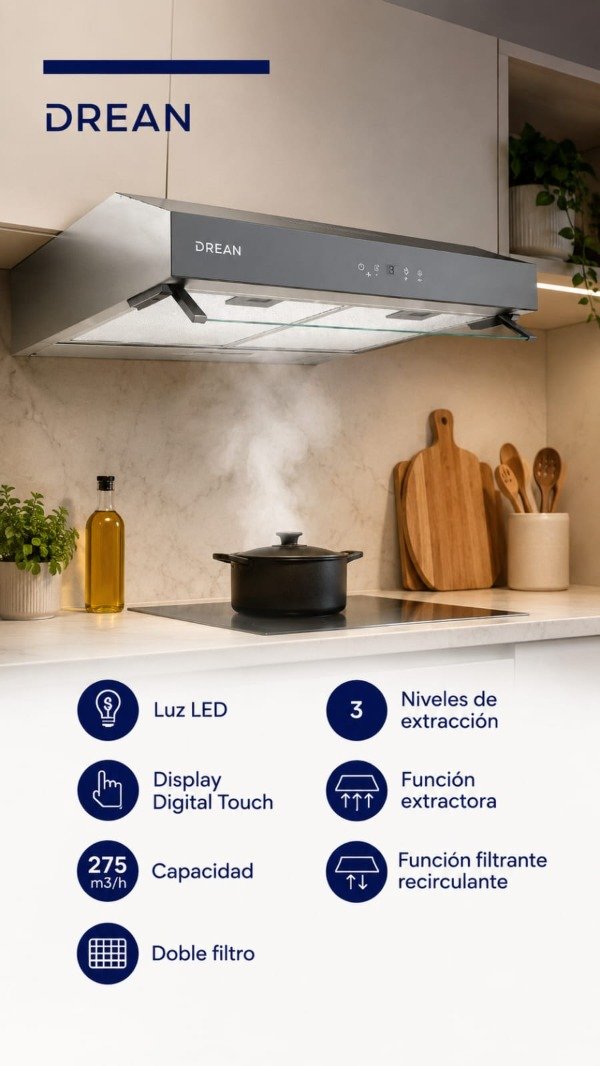 Producto - PURIFICADOR EXTRACTOR DE COCINA DREAN 60CM DIGITAL SILVER
