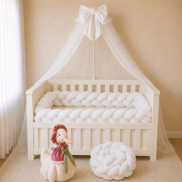Producto - Chichonera Trenzada para Cuna y Cama 3 Cabos Plush (Blanco)