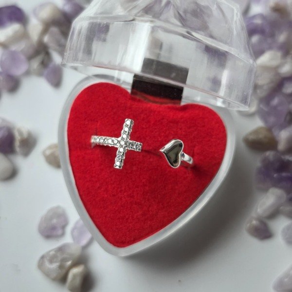 Producto - Anillo italiano regulable cruz y corazón