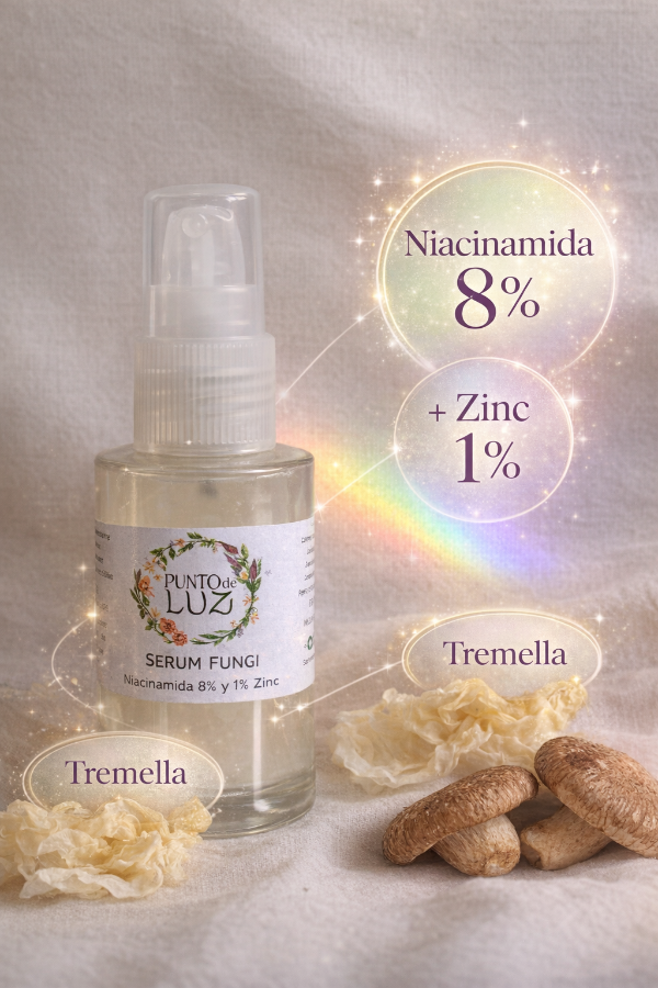 Producto - GEL SERUM FACIAL FUNGI - niacinamida, zinc, tremella - Ilumina, regula sebo-
