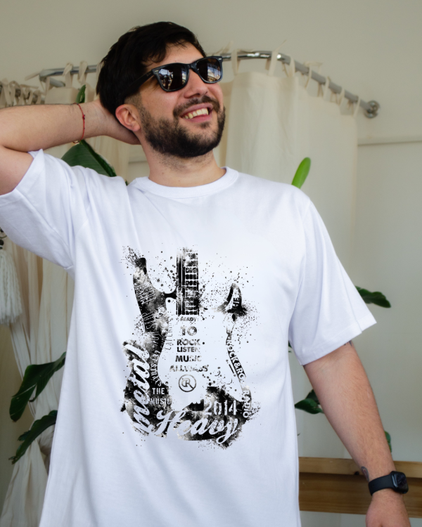 Producto - Remera de hombre blanca (Guitarra)