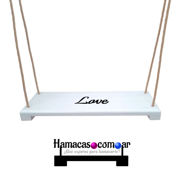 Producto - Hamaca blanca madera reforzada sogas de yute ganchos estampa ENVÍO GRATIS