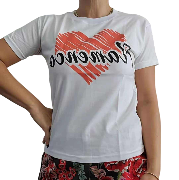 Producto - Remera Mangas Cortas Corazón Flamenco Blanco Talle M