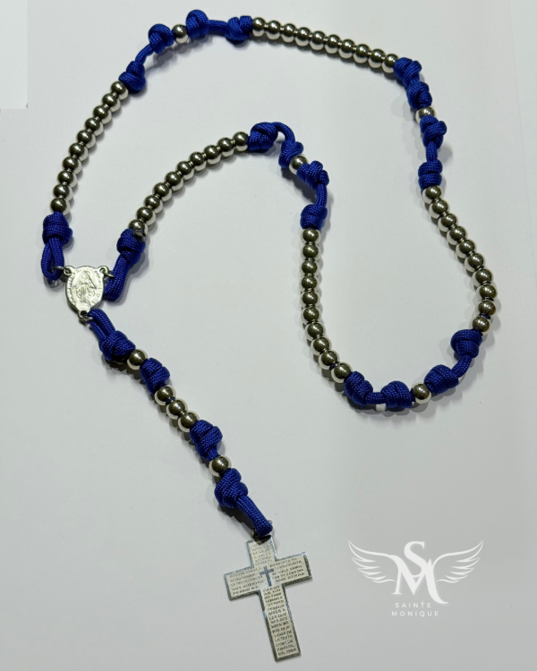Producto - Rosario de Paracord y acero (azul Francia)
