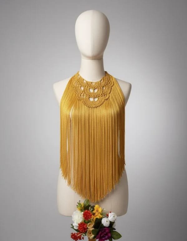 Producto - COLLAR DE FLECOS DE SEDA XL AMARILLO DORADO