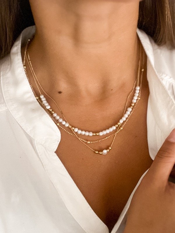 Producto - Collar Gargantilla Triples Perlas Gold