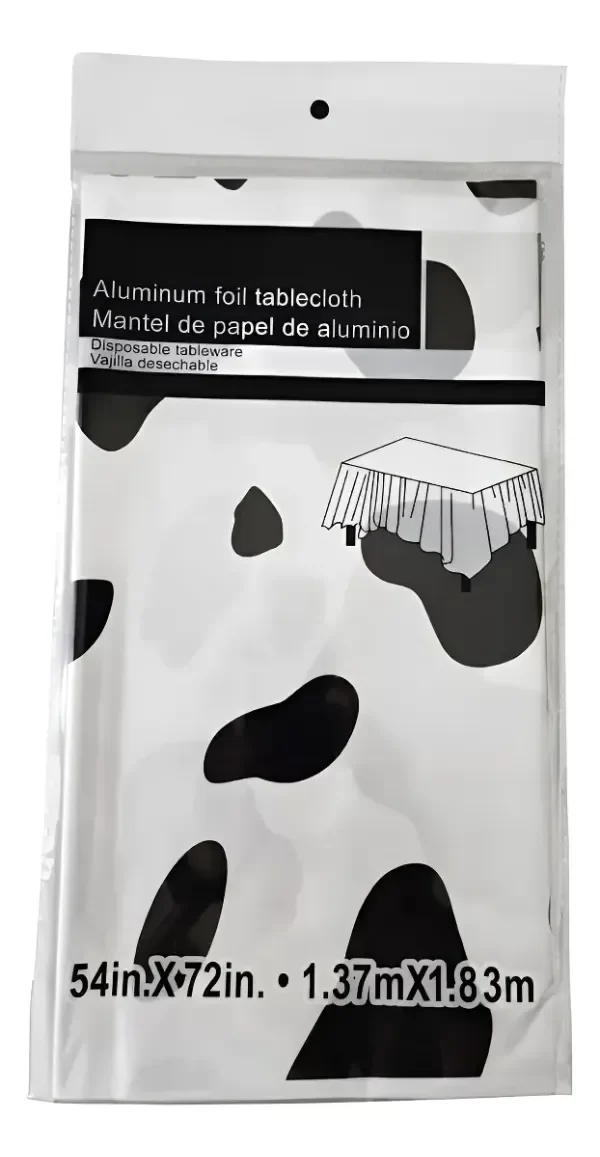 Producto - Mantel Metalizado Descartable Blanco / Manchas Vaquita - 1