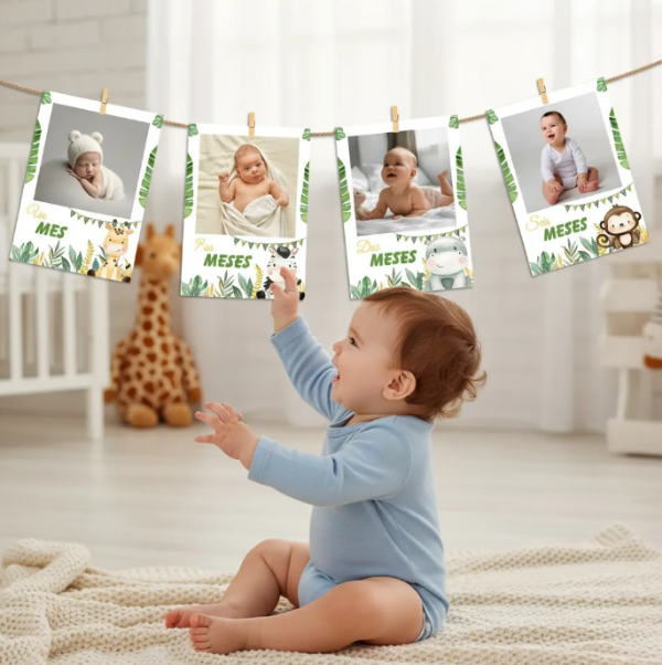 Producto - Pancarta Tarjetas Fotos 12 Meses Del Bebé Safari Cumpleaños