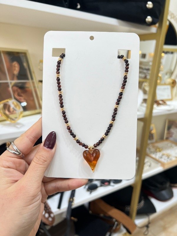 Producto - Collar cristales miel + chocolate