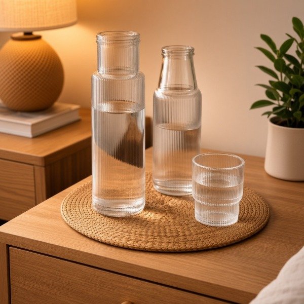Producto - SET DE NOCHE RALLADO BOTELLA Y VASO DE VIDRIO 950CC - 1